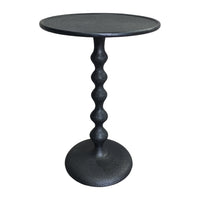 Shae 22 Inch Round Side End Table, Matte Black Aluminum Cast with Hammered Texture, Turned Padestal Post - UPT-310005