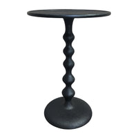 Shae 22 Inch Round Side End Table, Matte Black Aluminum Cast with Hammered Texture, Turned Padestal Post - UPT-310005