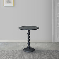 Shae 22 Inch Round Side End Table, Matte Black Aluminum Cast with Hammered Texture, Turned Padestal Post - UPT-310005