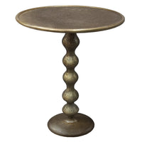Shae 22 Inch Round Side End Table - Antique Brass Cast Aluminum with Hammered Texture For Small Places - UPT-310006