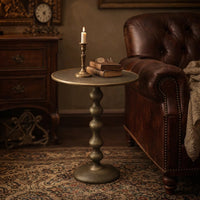 Shae 22 Inch Round Side End Table - Antique Brass Cast Aluminum with Hammered Texture For Small Places - UPT-310006