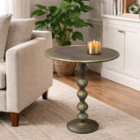 Shae 22 Inch Round Side End Table - Antique Brass Cast Aluminum with Hammered Texture For Small Places - UPT-310006