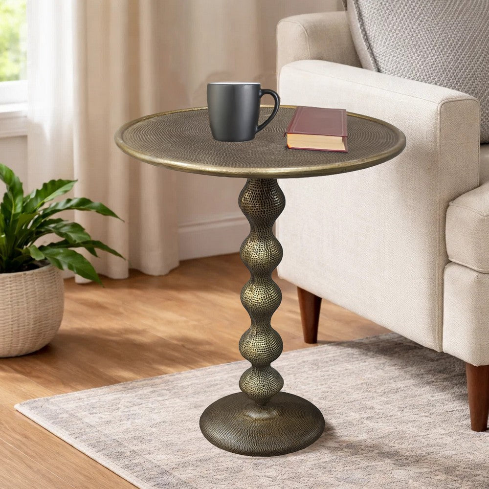 Shae 22 Inch Round Side End Table - Antique Brass Cast Aluminum with Hammered Texture For Small Places - UPT-310006