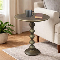 Shae 22 Inch Round Side End Table - Antique Brass Cast Aluminum with Hammered Texture For Small Places - UPT-310006