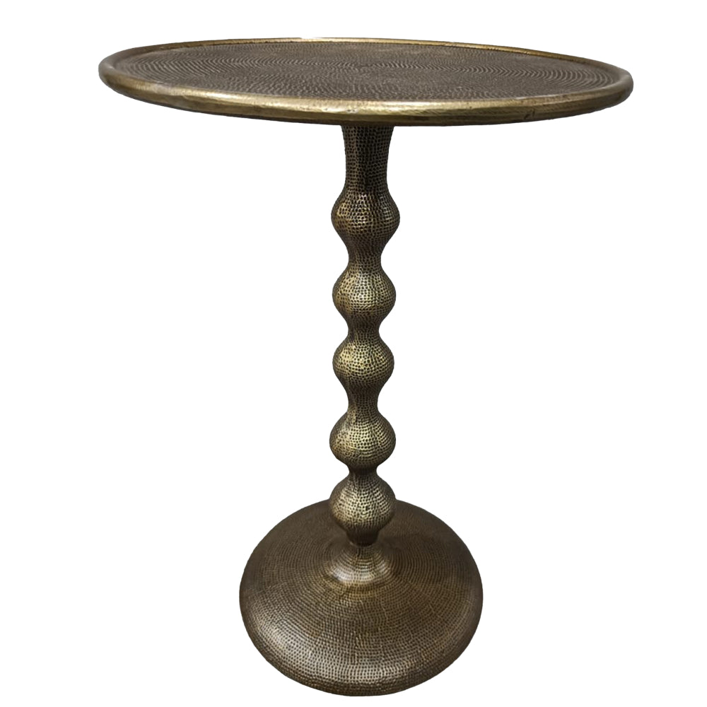 Shae 22 Inch Round Side End Table - Antique Brass Cast Aluminum with Hammered Texture For Small Places - UPT-310006