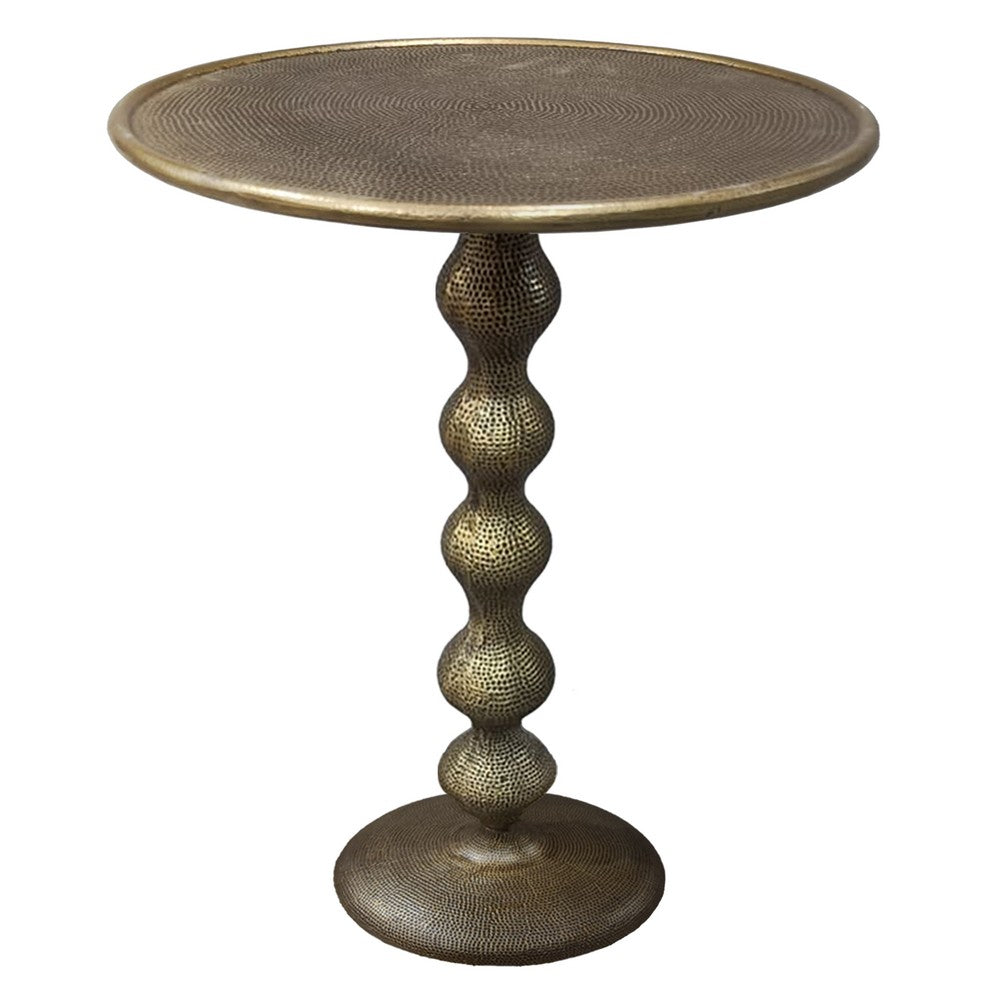 Shae 22 Inch Round Side End Table - Antique Brass Cast Aluminum with Hammered Texture For Small Places - UPT-310006