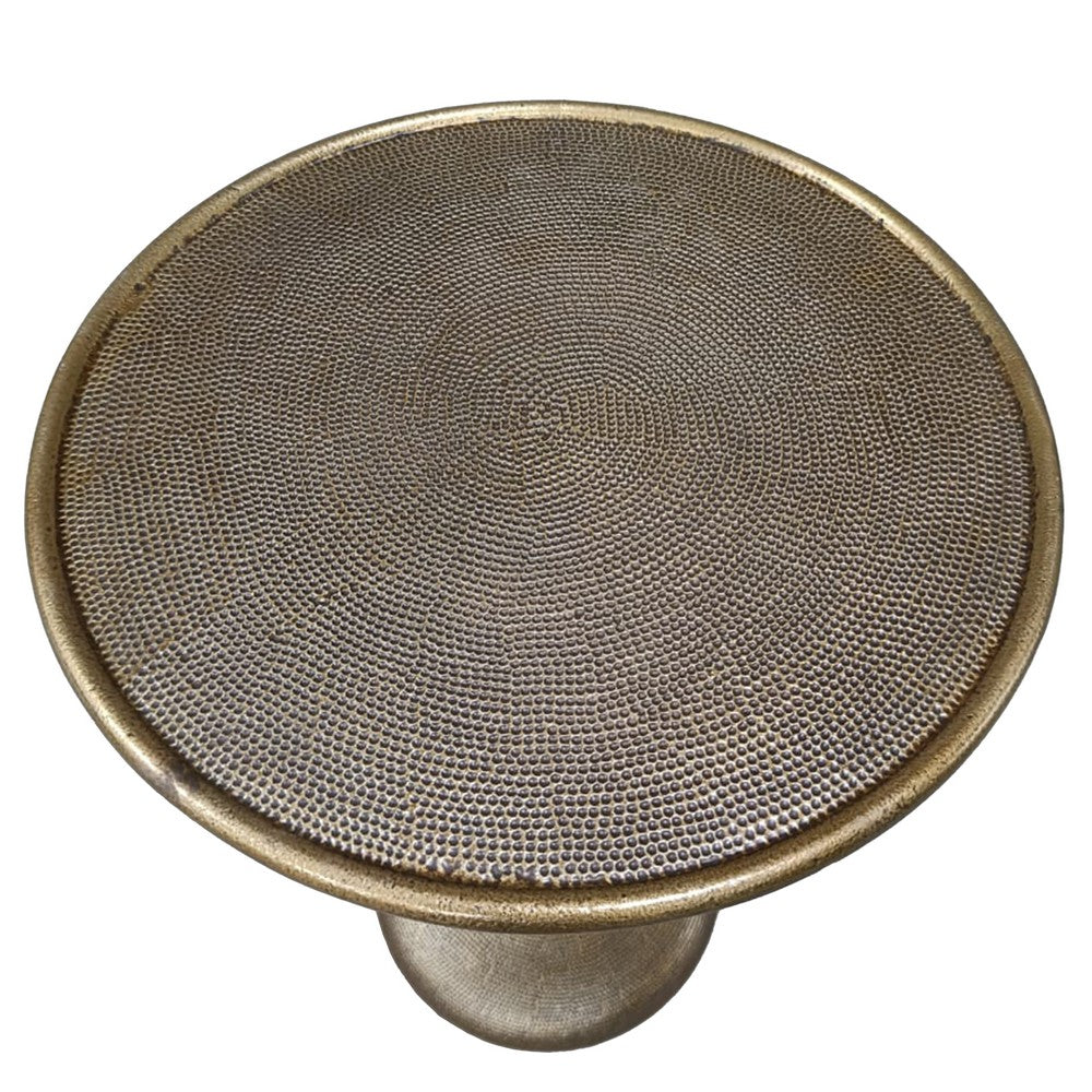 Shae 22 Inch Round Side End Table - Antique Brass Cast Aluminum with Hammered Texture For Small Places - UPT-310006