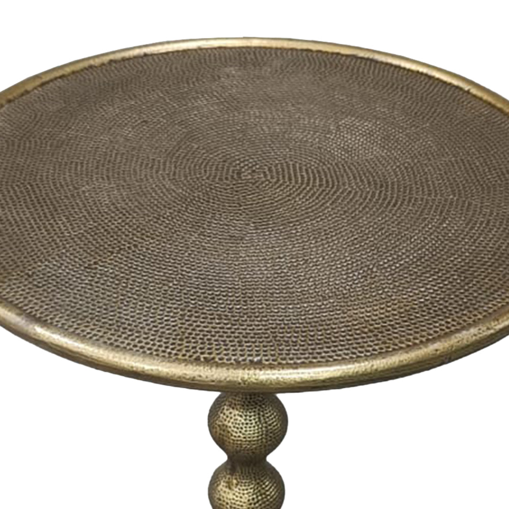 Shae 22 Inch Round Side End Table - Antique Brass Cast Aluminum with Hammered Texture For Small Places - UPT-310006