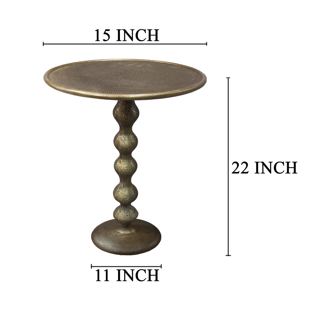 Shae 22 Inch Round Side End Table - Antique Brass Cast Aluminum with Hammered Texture For Small Places - UPT-310006