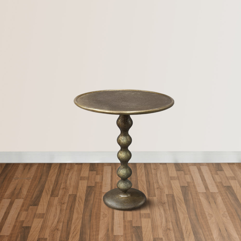 Shae 22 Inch Round Side End Table - Antique Brass Cast Aluminum with Hammered Texture For Small Places - UPT-310006