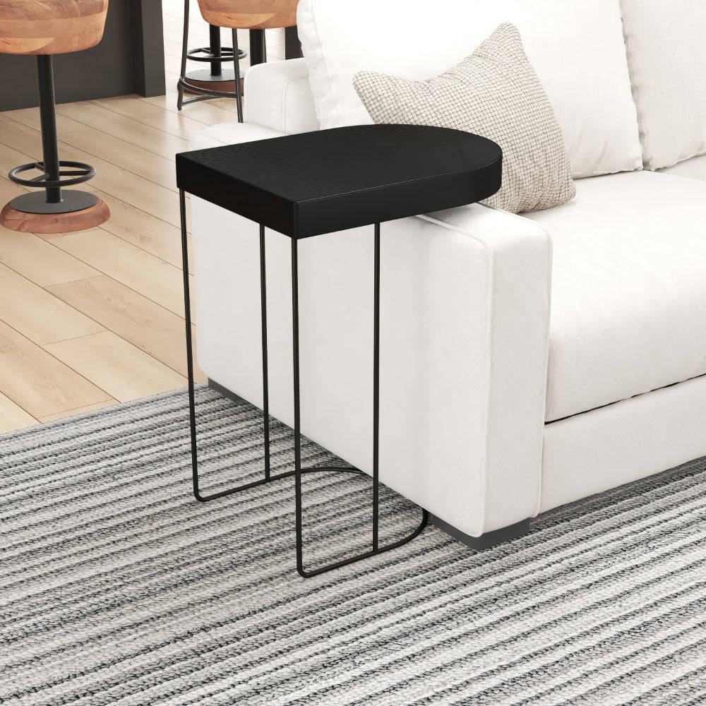 Sleek 25 Inch Modern Side End Table - Semi-Oblong with Open Frame And Hammered Black Finish - UPT-310008