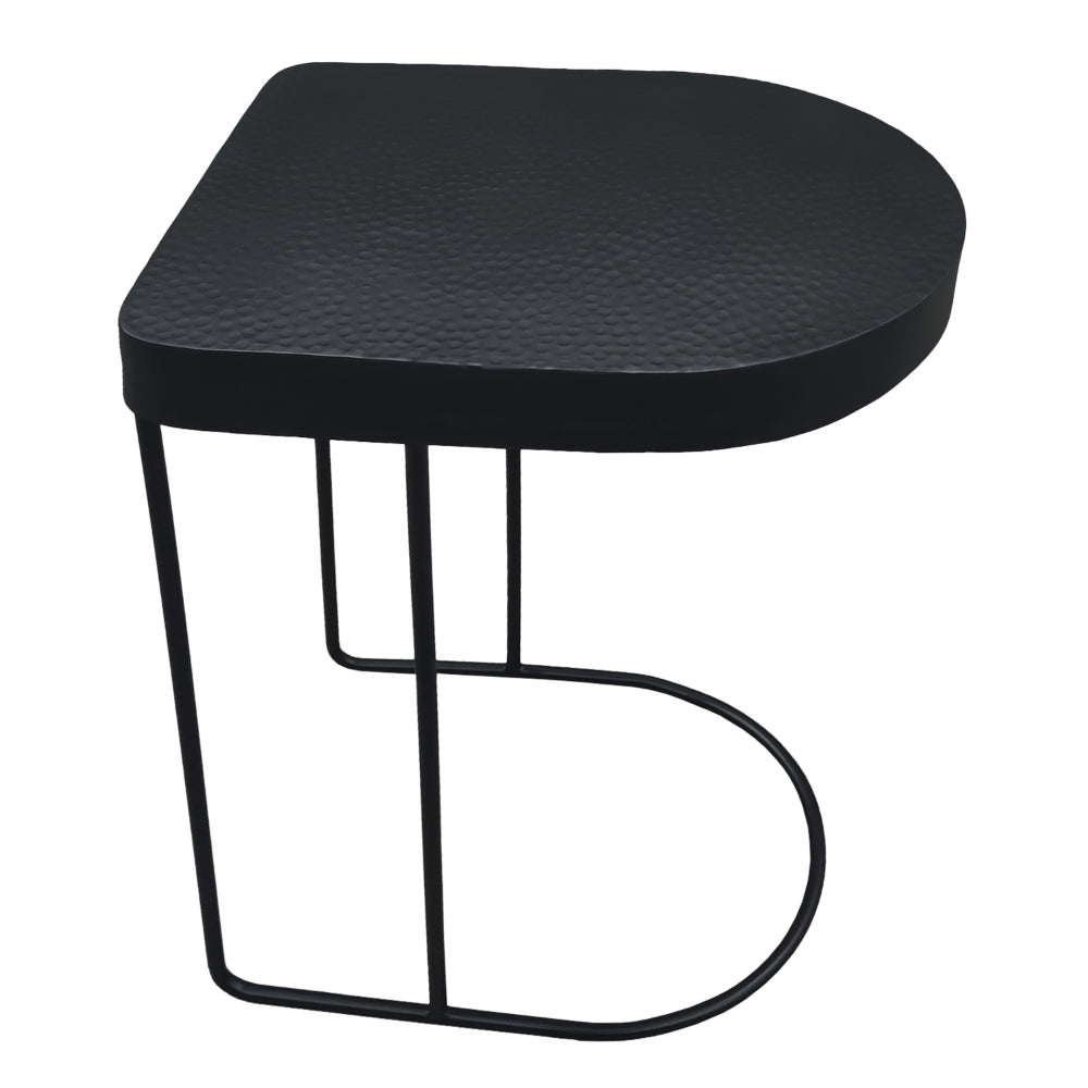 Sleek 25 Inch Modern Side End Table - Semi-Oblong with Open Frame And Hammered Black Finish - UPT-310008