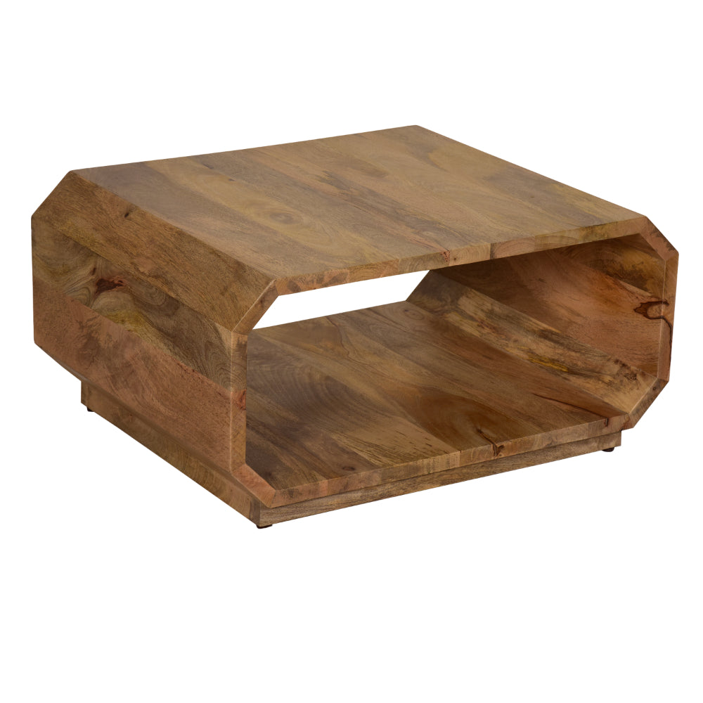 30 Inch Coffee Table, Handcrafted Hollow Cube Shape, Natural Brown Mango Wood - UPT-310271