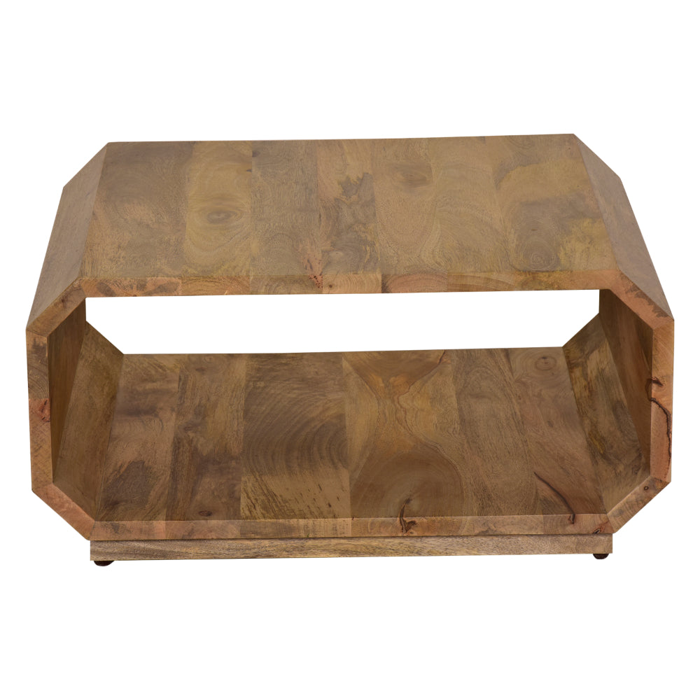 30 Inch Coffee Table, Handcrafted Hollow Cube Shape, Natural Brown Mango Wood - UPT-310271