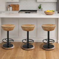 Rustic Charm Swivel Counter Bar Stool 24 Inch Handcrafted, Brown Mango Wood Round Seat, Black Iron Base with Footrest - UPT-310272