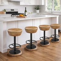 Rustic Charm Swivel Counter Bar Stool 24 Inch Handcrafted, Brown Mango Wood Round Seat, Black Iron Base with Footrest - UPT-310272