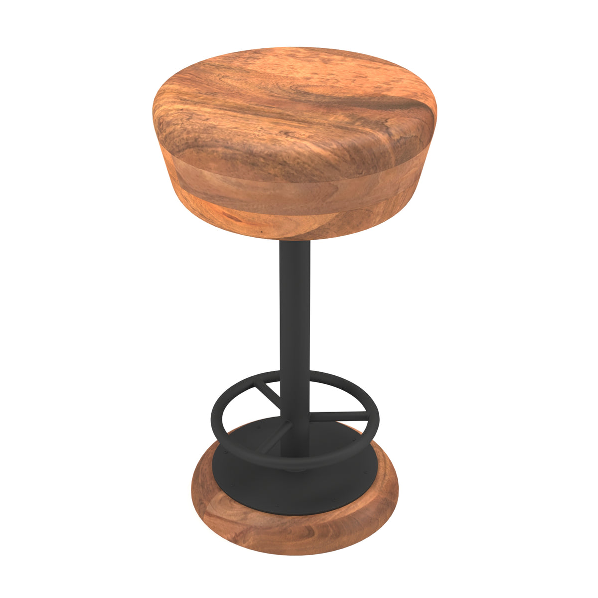 Rustic Charm Swivel Counter Bar Stool 24 Inch Handcrafted, Brown Mango Wood Round Seat, Black Iron Base with Footrest - UPT-310272