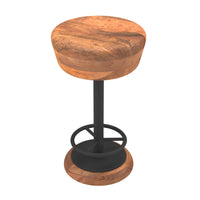 Rustic Charm Swivel Counter Bar Stool 24 Inch Handcrafted, Brown Mango Wood Round Seat, Black Iron Base with Footrest - UPT-310272