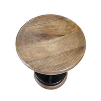 Rustic Charm Swivel Counter Bar Stool 24 Inch Handcrafted, Brown Mango Wood Round Seat, Black Iron Base with Footrest - UPT-310272