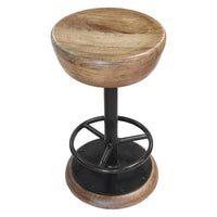 Rustic Charm Swivel Counter Bar Stool 24 Inch Handcrafted, Brown Mango Wood Round Seat, Black Iron Base with Footrest - UPT-310272