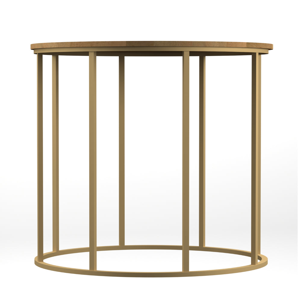 19 Inch Side End Table, O Round Shape Natural Mango Wood Top, Brass Powder Coated Open Frame - UPT-310986