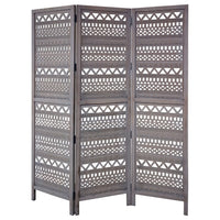 Karma 3 Panel Folding Room Divider Screen, Antique Gray Mango Wood, Inticate Cut out Geometric Design - UPT 310988