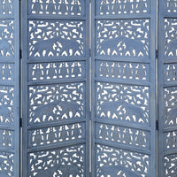 Jumbo 4 Panel Folding Room Divider Screen, Antique Blue Mango Wood, Elephant Motif Carved Design - UPT-310990