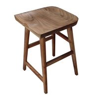 Tisa 24 Inch Backless Counter Height Stool, Handcrafted Saddle Seat in Natural Brown Acacia Wood - UPT-314298