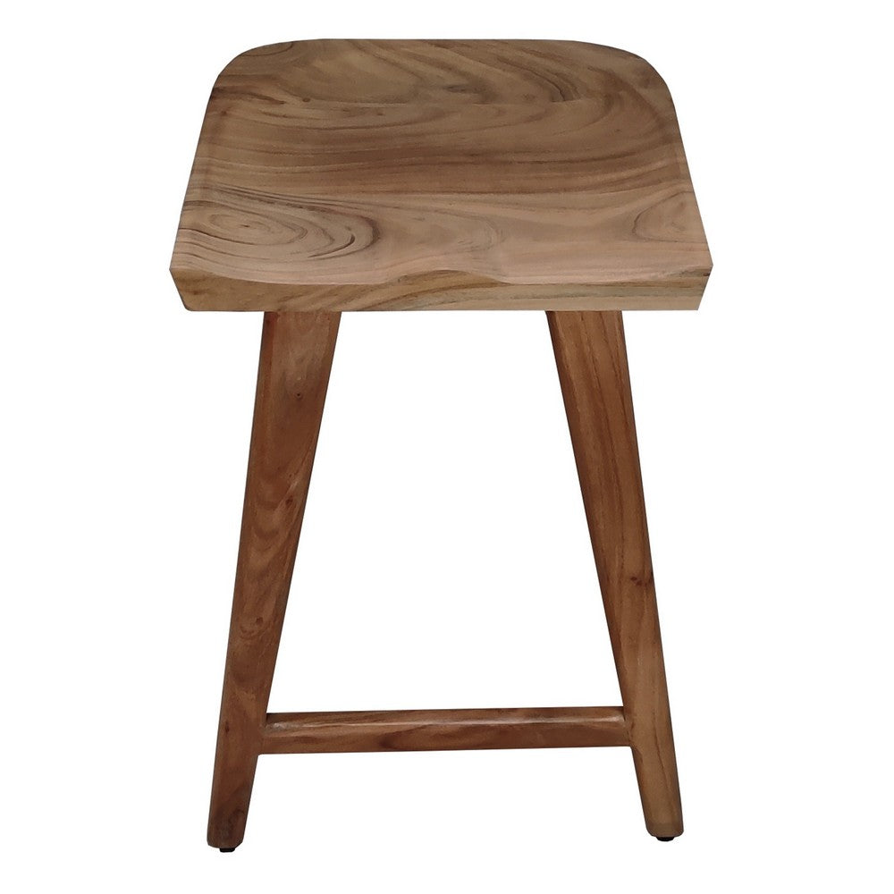 Tisa 24 Inch Backless Counter Height Stool, Handcrafted Saddle Seat in Natural Brown Acacia Wood - UPT-314298