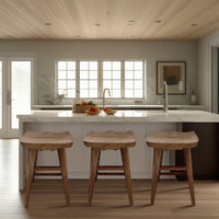 Tisa 24 Inch Backless Counter Height Stool, Handcrafted Saddle Seat in Natural Brown Acacia Wood - UPT-314298