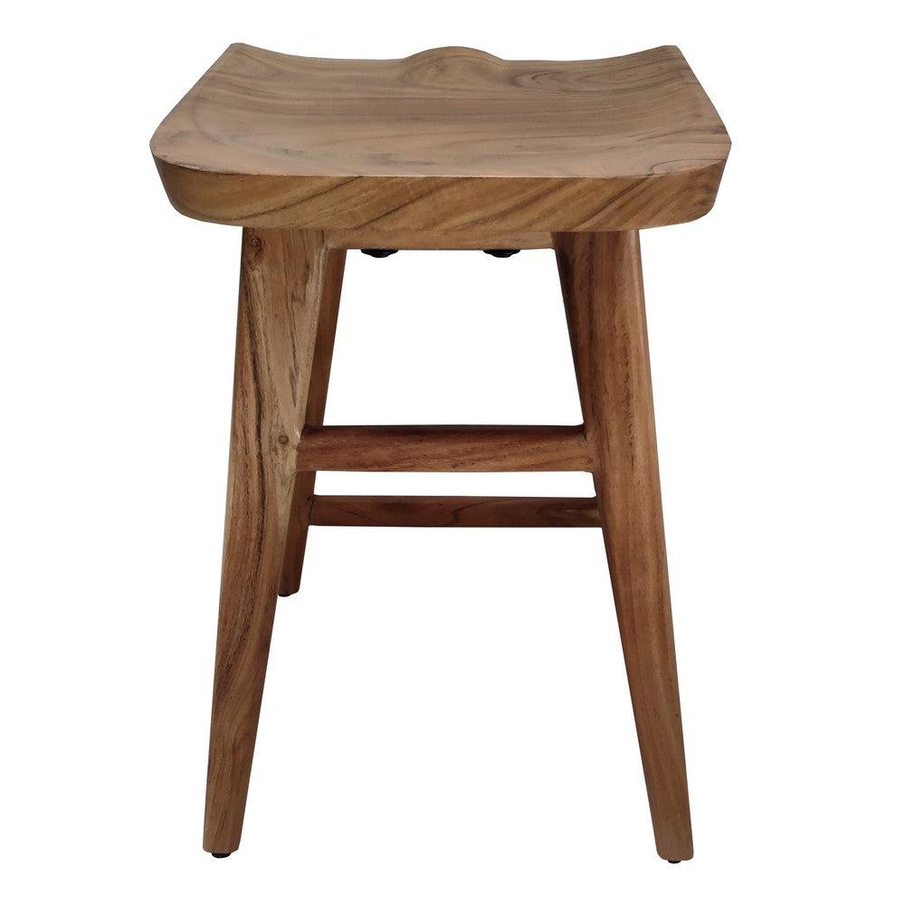 Tisa 24 Inch Backless Counter Height Stool, Handcrafted Saddle Seat in Natural Brown Acacia Wood - UPT-314298