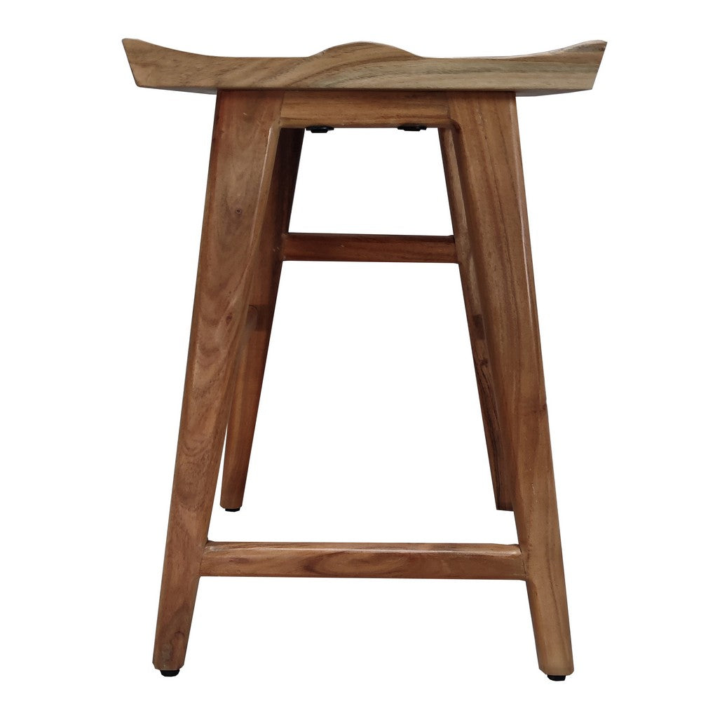 Tisa 24 Inch Backless Counter Height Stool, Handcrafted Saddle Seat in Natural Brown Acacia Wood - UPT-314298