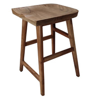 Tisa 24 Inch Backless Counter Height Stool, Handcrafted Saddle Seat in Natural Brown Acacia Wood - UPT-314298