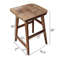 Tisa 24 Inch Backless Counter Height Stool, Handcrafted Saddle Seat in Natural Brown Acacia Wood - UPT-314298