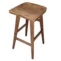 Tisa 29 Inch Backless Barstool, Handcrafted Saddle Seat in Natural Brown Acacia Wood - UPT-314299