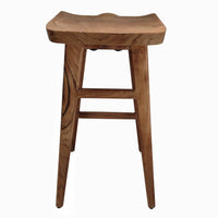 Tisa 29 Inch Backless Barstool, Handcrafted Saddle Seat in Natural Brown Acacia Wood - UPT-314299