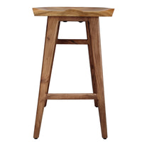 Tisa 29 Inch Backless Barstool, Handcrafted Saddle Seat in Natural Brown Acacia Wood - UPT-314299