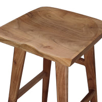 Tisa 29 Inch Backless Barstool, Handcrafted Saddle Seat in Natural Brown Acacia Wood - UPT-314299