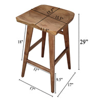 Tisa 29 Inch Backless Barstool, Handcrafted Saddle Seat in Natural Brown Acacia Wood - UPT-314299