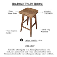 Tisa 29 Inch Backless Barstool, Handcrafted Saddle Seat in Natural Brown Acacia Wood - UPT-314299
