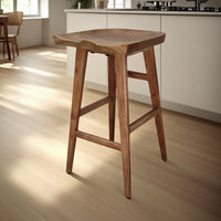 Tisa 29 Inch Backless Barstool, Handcrafted Saddle Seat in Natural Brown Acacia Wood - UPT-314299