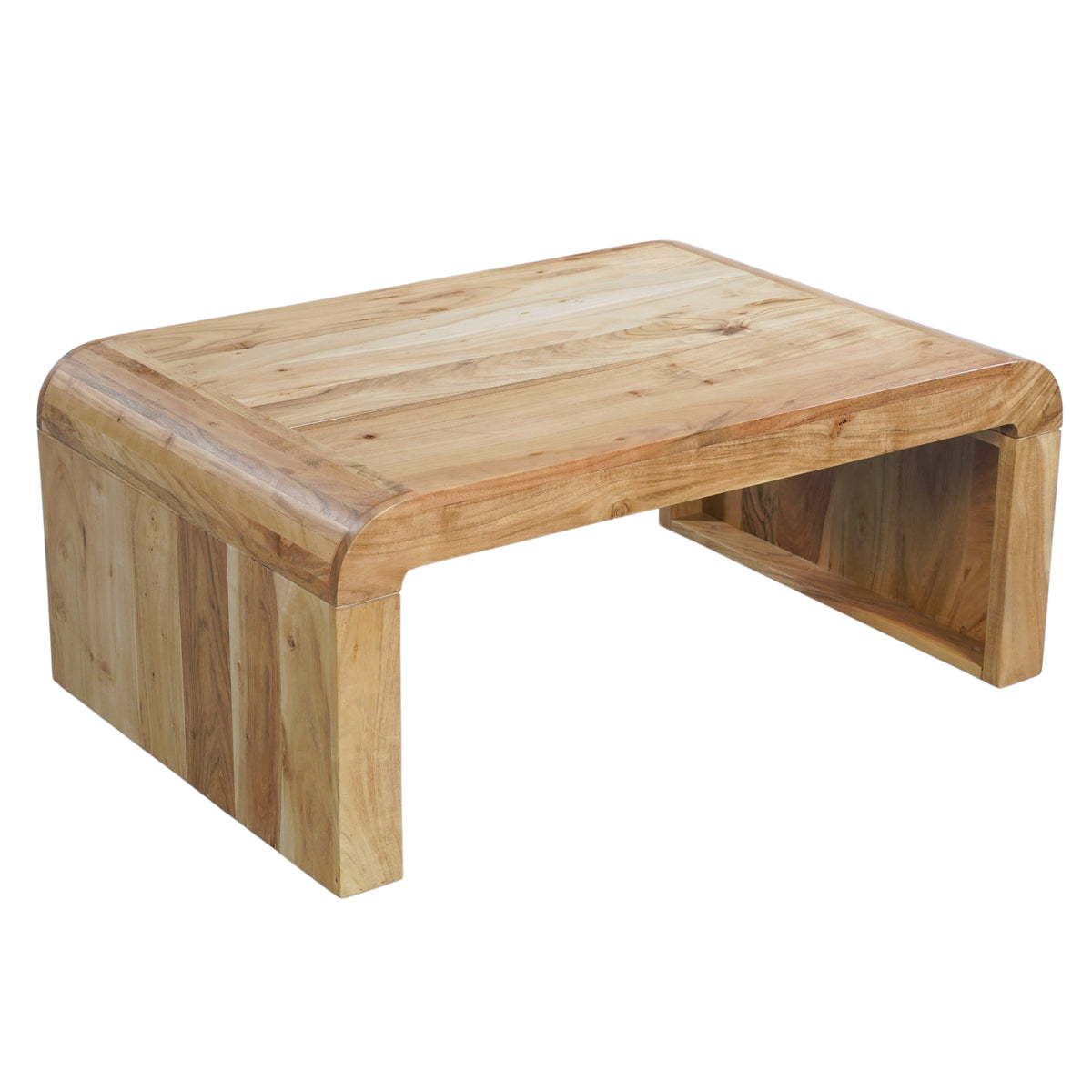 Cascade 36 Inch Coffee Table, Handcrafted Natural Acacia Wood, Rectangular Curved Waterfall Top - UPT-314336