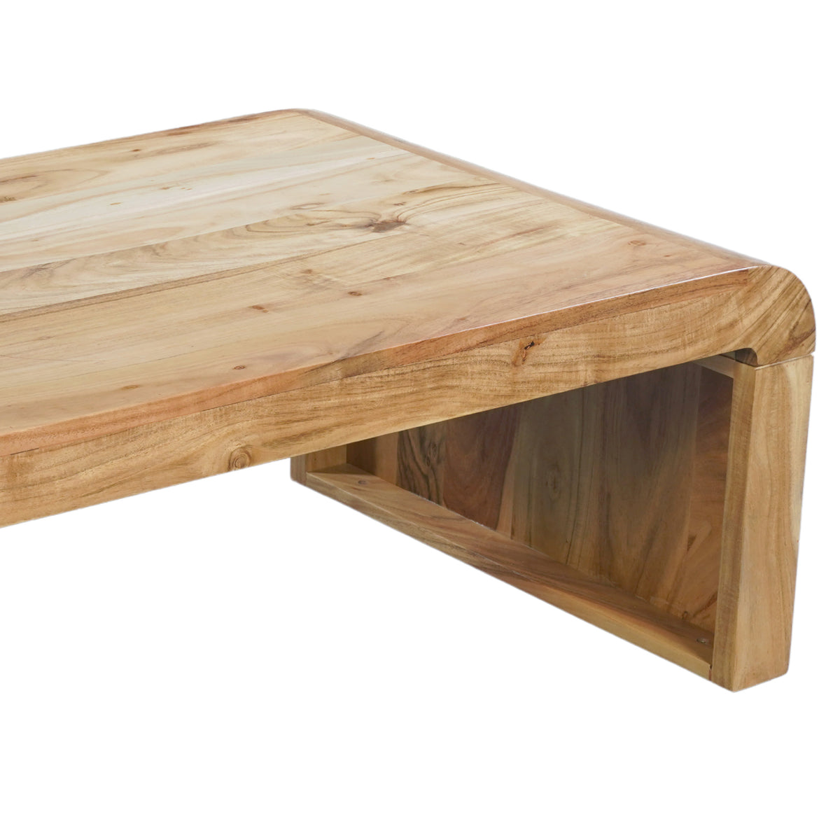 Cascade 36 Inch Coffee Table, Handcrafted Natural Acacia Wood, Rectangular Curved Waterfall Top - UPT-314336