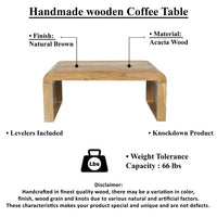 Cascade 36 Inch Coffee Table, Handcrafted Natural Acacia Wood, Rectangular Curved Waterfall Top - UPT-314336