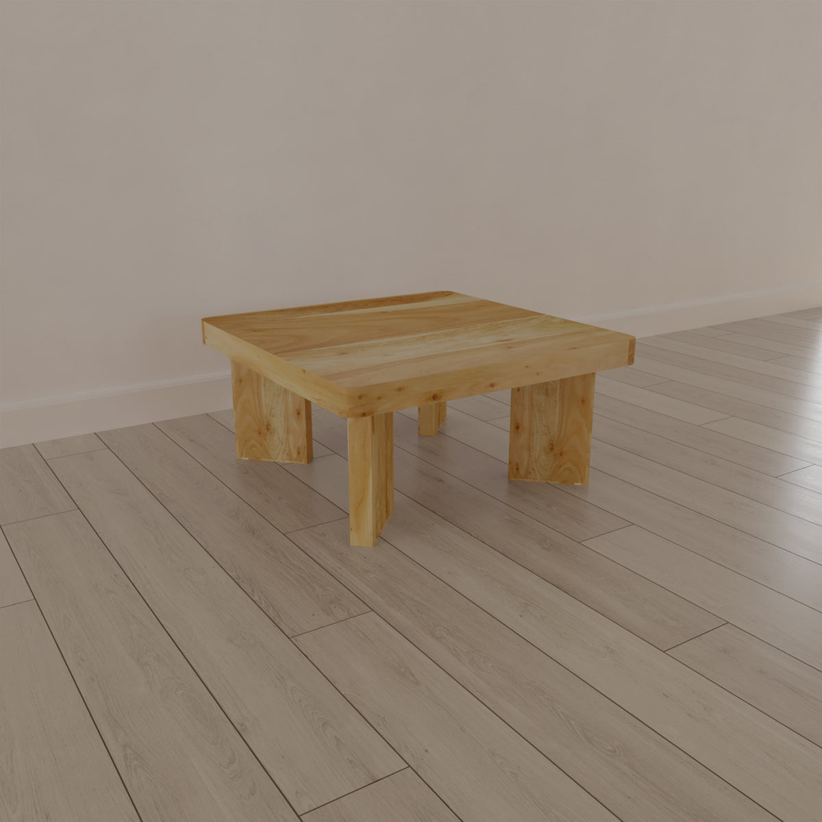 Cascade 32 Inch Coffee Table, Handcrafted Natural Acacia Wood, Square Top with Diagonal Wide Panel Legs - UPT-314337