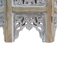 Accent Side Table, 24 Inch Round Top, Mango Wood Floral Cut Out Carved Motifs, Washed White - UPT-315246