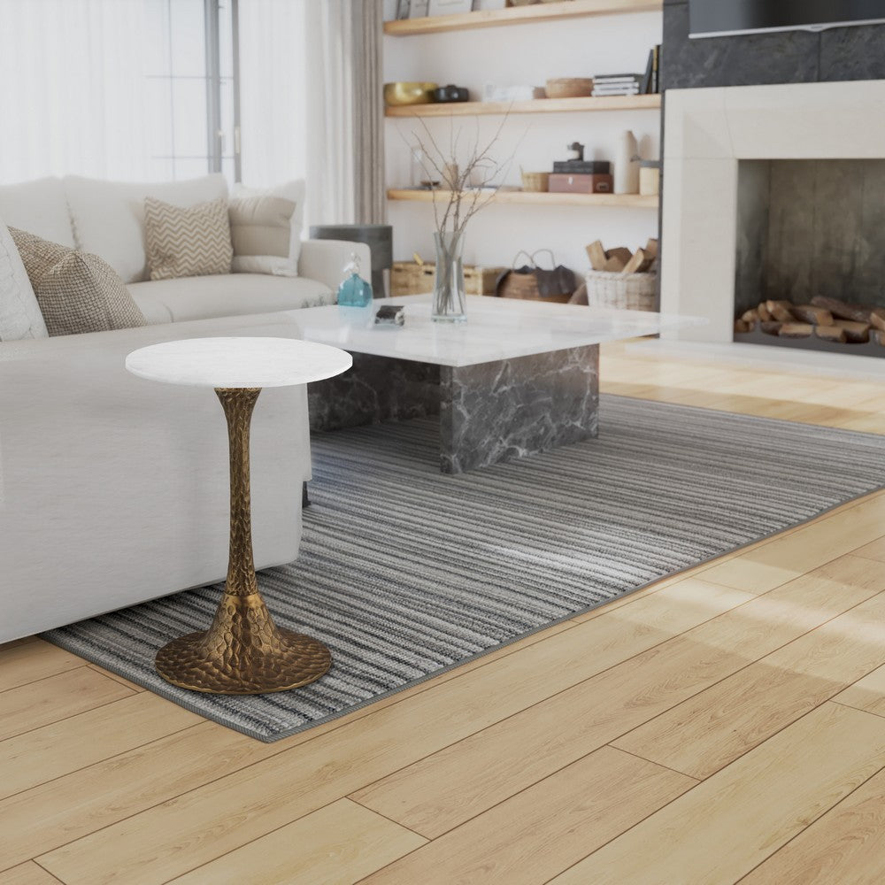 Tyler 20.5 Inch Accent Side Table, Round White Marble Top, Antique Brass Hammered Pedestal Base - UPT-315640