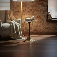 Tyler 20.5 Inch Accent Side Table, Round White Marble Top, Antique Brass Hammered Pedestal Base - UPT-315640