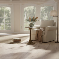 Tyler 20.5 Inch Accent Side Table, Round White Marble Top, Antique Brass Hammered Pedestal Base - UPT-315640