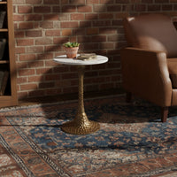 Tyler 20.5 Inch Accent Side Table, Round White Marble Top, Antique Brass Hammered Pedestal Base - UPT-315640